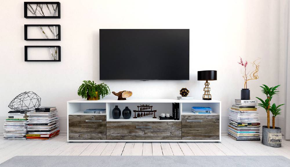 Stil Zeit Möbel Lowboard Bionda, Treibholz mit Griffen (180x49x35cm) im Angebot