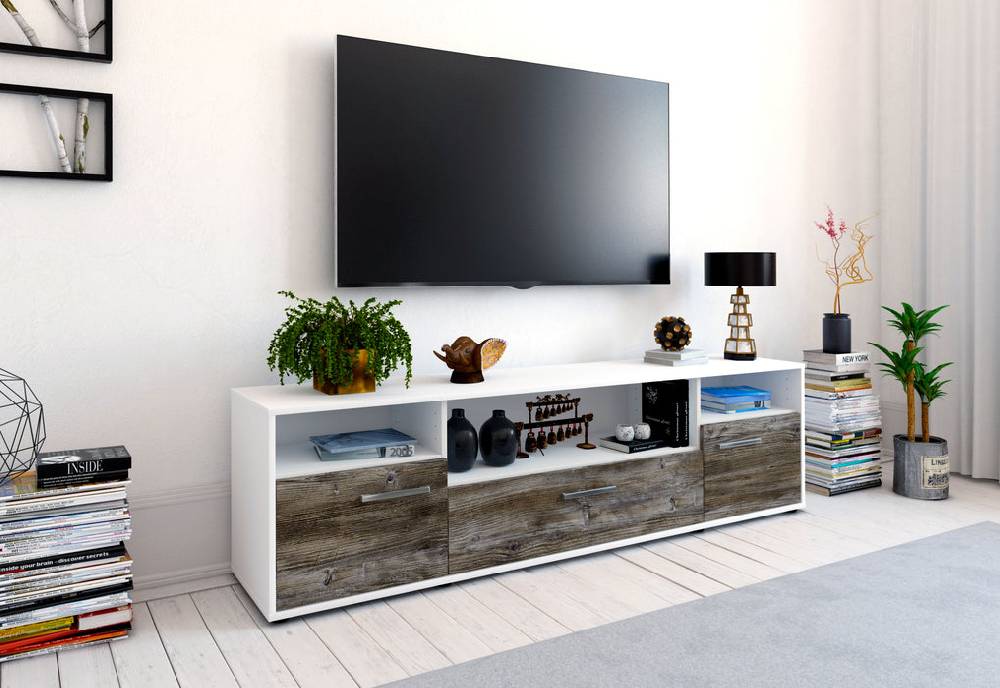 Stil Zeit Möbel Lowboard Bionda, Treibholz mit Griffen (180x49x35cm) im Angebot