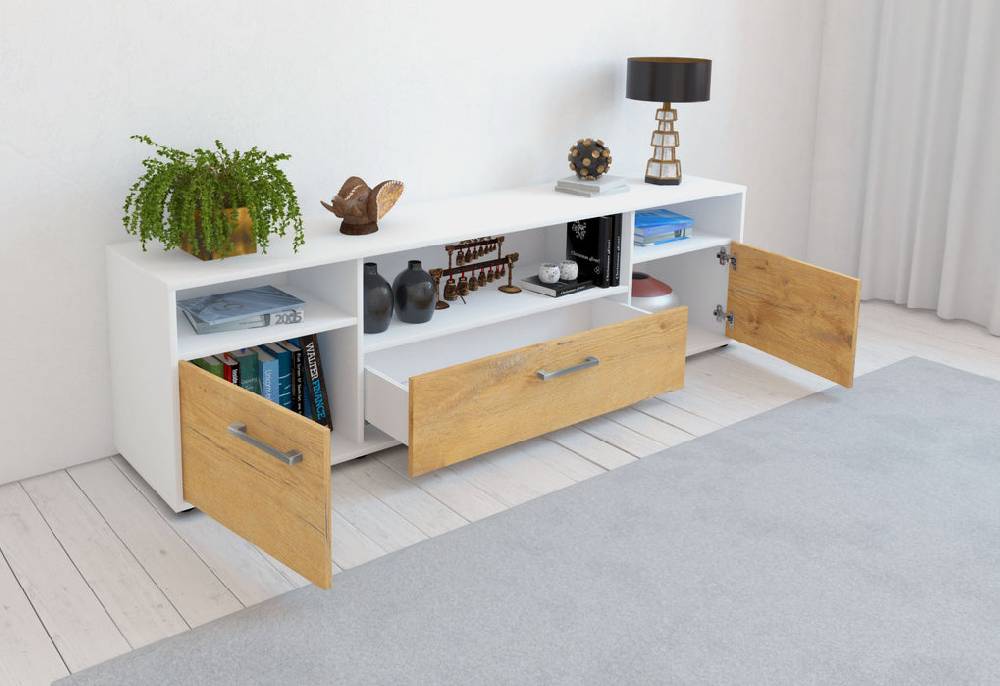 Stil Zeit Möbel Lowboard Bionda, Treibholz mit Griffen (180x49x35cm) im Angebot
