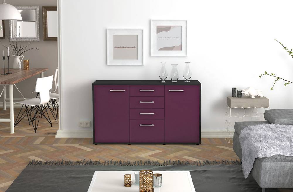Stil Zeit Möbel Sideboard Donatella, Lila mit Griffen (136x79x35cm) Schlussverkauf