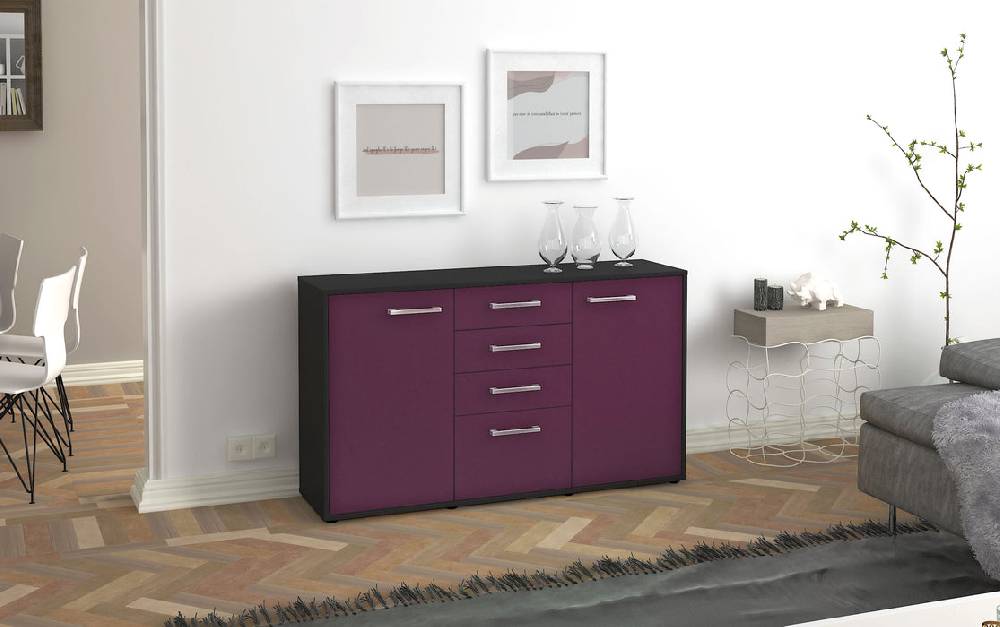 Stil Zeit Möbel Sideboard Donatella, Lila mit Griffen (136x79x35cm) Schlussverkauf