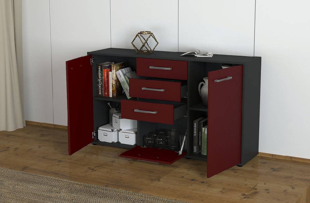 Stil Zeit Möbel Sideboard Donatella, Lila mit Griffen (136x79x35cm) Schlussverkauf