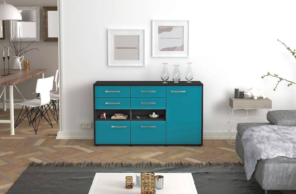 Stil Zeit Möbel Sideboard Domi, Tuerkis mit Griffen (136x79x35cm) Günstiger Verkauf