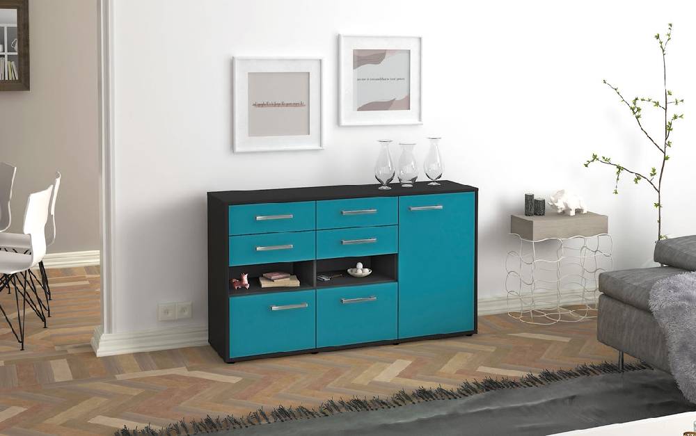 Stil Zeit Möbel Sideboard Domi, Tuerkis mit Griffen (136x79x35cm) Günstiger Verkauf
