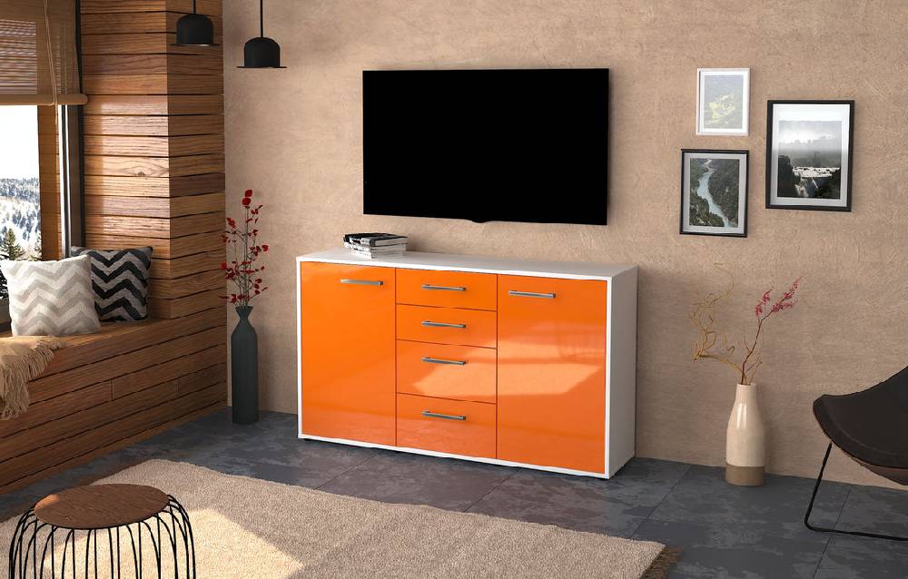Stil Zeit Möbel Sideboard Donna, Orange mit Griffen (136x79x35cm) Fabrikverkauf