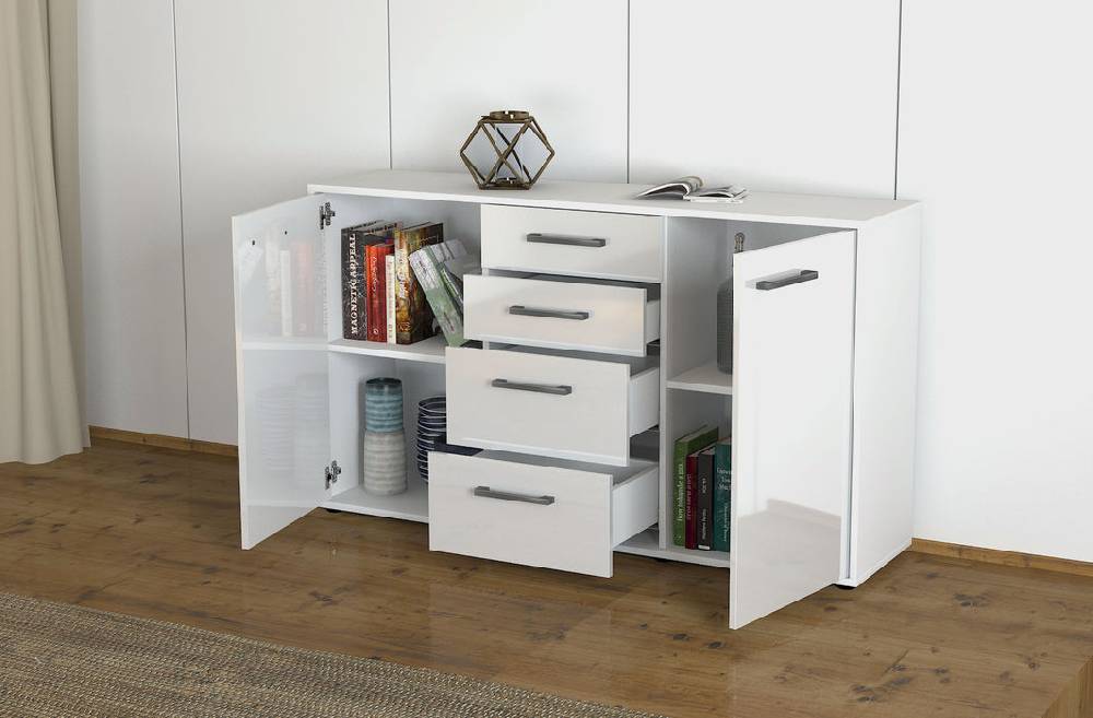 Stil Zeit Möbel Sideboard Donna, Orange mit Griffen (136x79x35cm) Fabrikverkauf