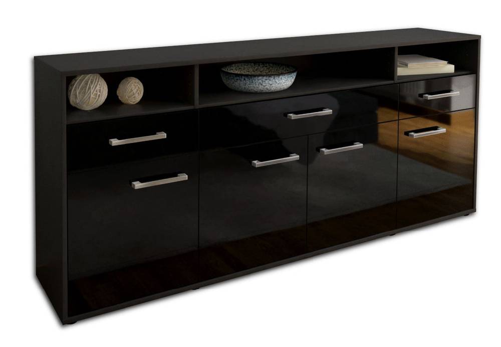 Stil Zeit Möbel Sideboard Ezia, Schwarz mit Griffen (180x79x35cm) Meist gekauft