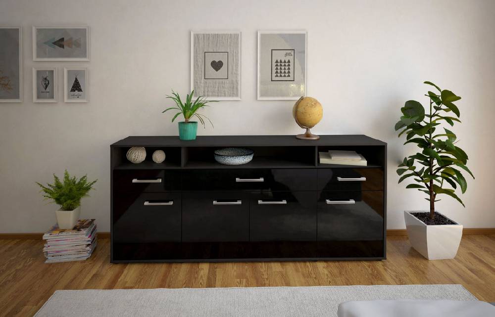 Stil Zeit Möbel Sideboard Ezia, Schwarz mit Griffen (180x79x35cm) Meist gekauft