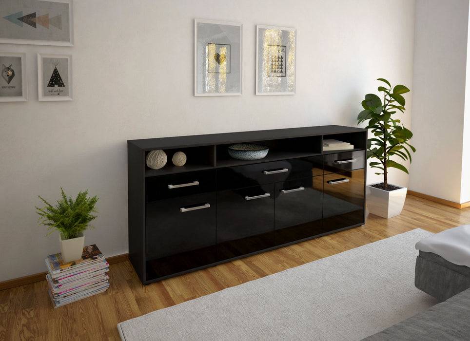 Stil Zeit Möbel Sideboard Ezia, Schwarz mit Griffen (180x79x35cm) Meist gekauft
