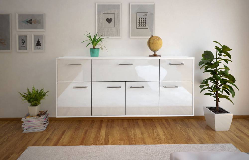Stil Zeit Möbel Sideboard Roseville, Weiß mit Griffen, hängend (180x79x35cm) Blitzverkäufe