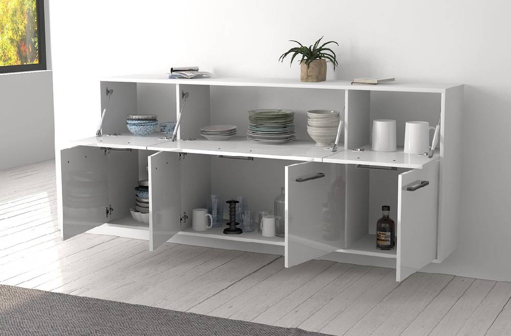Stil Zeit Möbel Sideboard Roseville, Weiß mit Griffen, hängend (180x79x35cm) Blitzverkäufe