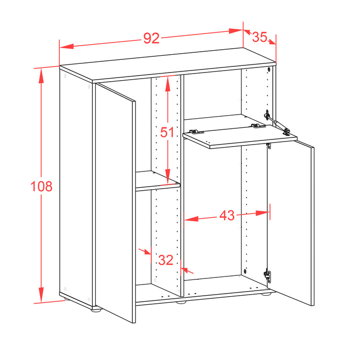 Stil Zeit Möbel Highboard Loana ,Bordeaux (92x108x35cm) Saisonschlussverkauf