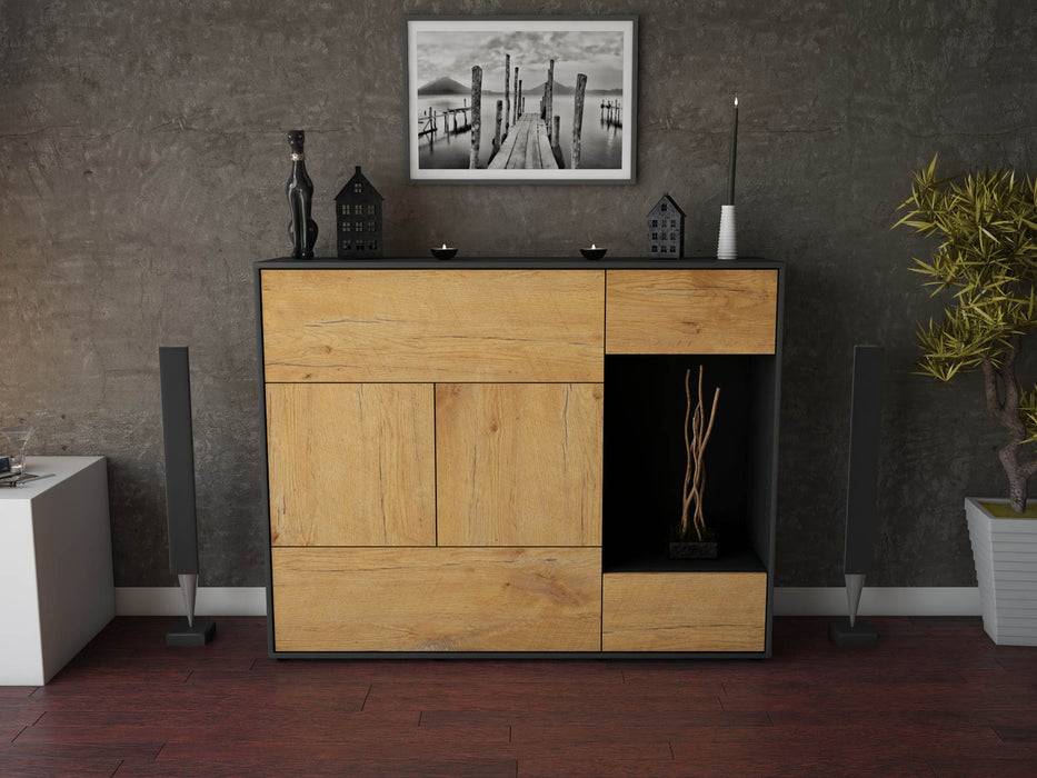 Stil Zeit Möbel Highboard Violetta ,Eiche (136x108x35cm) Heißer Verkauf
