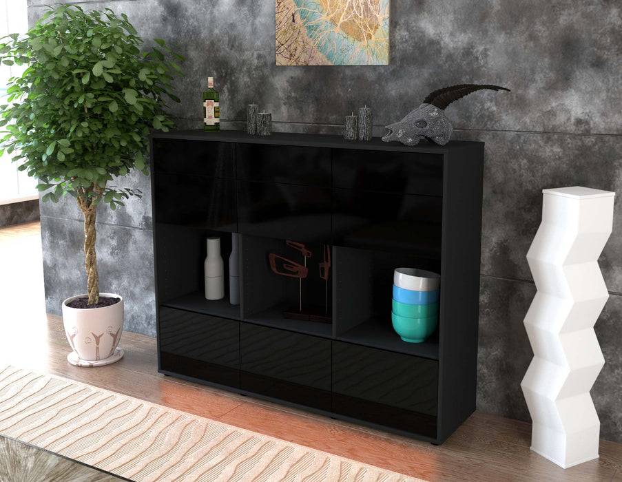 Stil Zeit Möbel Highboard Tonja ,Schwarz (136x108x35cm) Große Rabatte