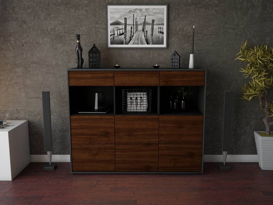 Stil Zeit Möbel Highboard Stella ,Walnuss (136x108x35cm) Räumungsverkauf