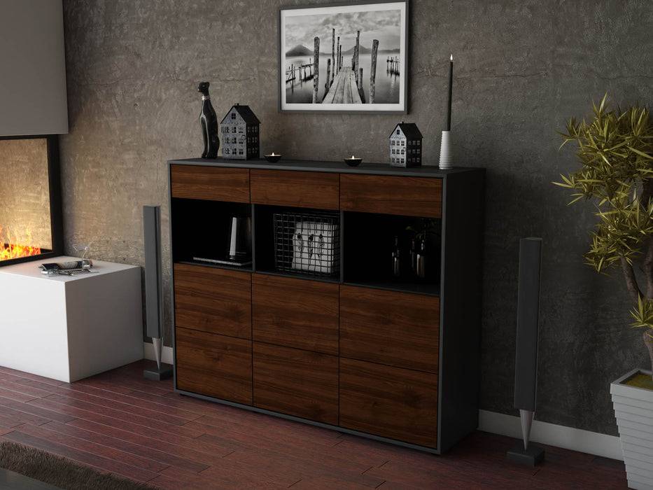 Stil Zeit Möbel Highboard Stella ,Walnuss (136x108x35cm) Räumungsverkauf