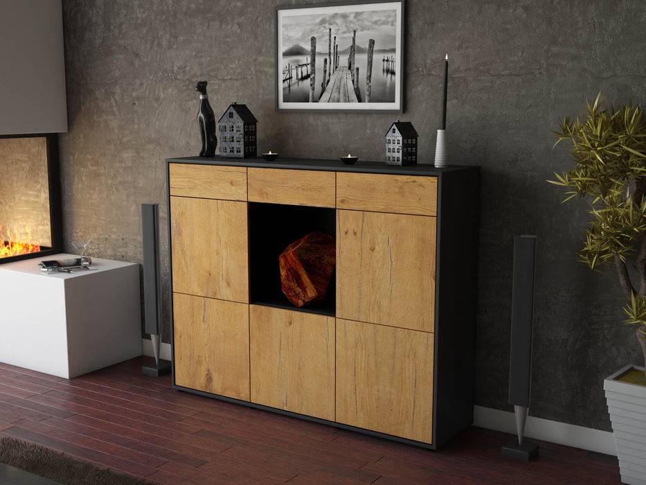 Stil Zeit Möbel Highboard Serafina ,Eiche (136x108x35cm) Kauf eins, bekomm eins gratis