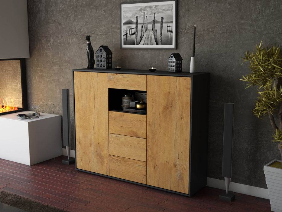 Stil Zeit Möbel Highboard Ornella ,Eiche (136x108x35cm) Riesige Ersparnisse
