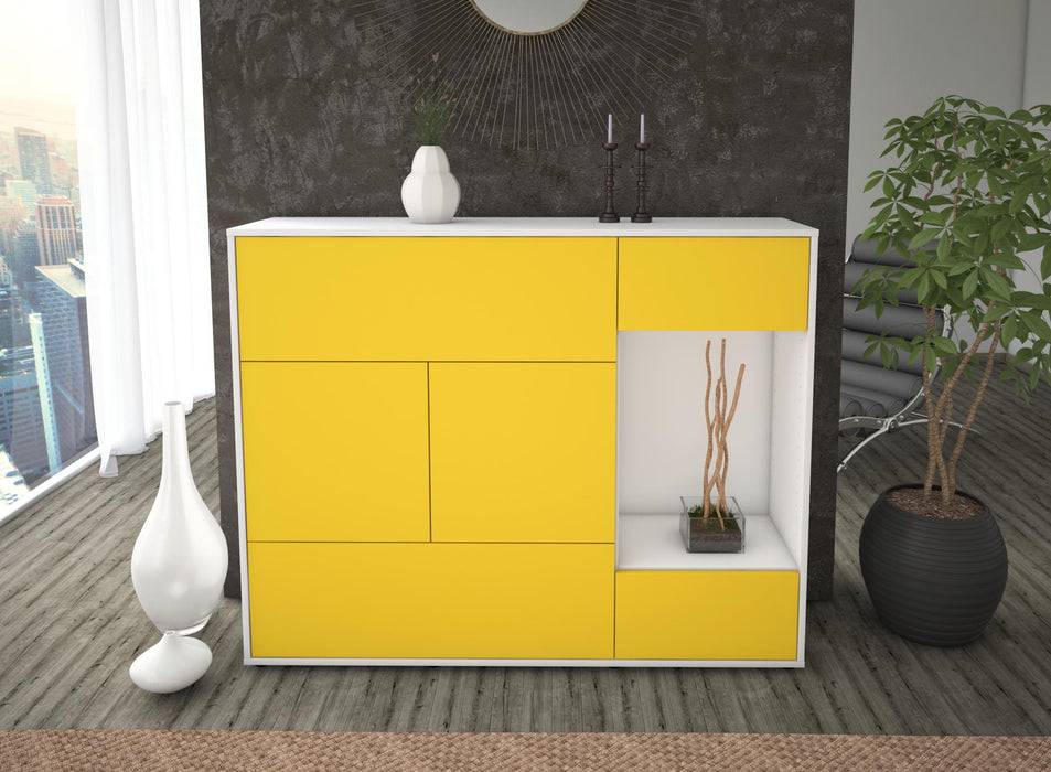 Stil Zeit Möbel Highboard Violetta ,Gelb (136x108x35cm) Kostenlose Rückgabe