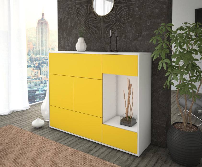 Stil Zeit Möbel Highboard Violetta ,Gelb (136x108x35cm) Kostenlose Rückgabe
