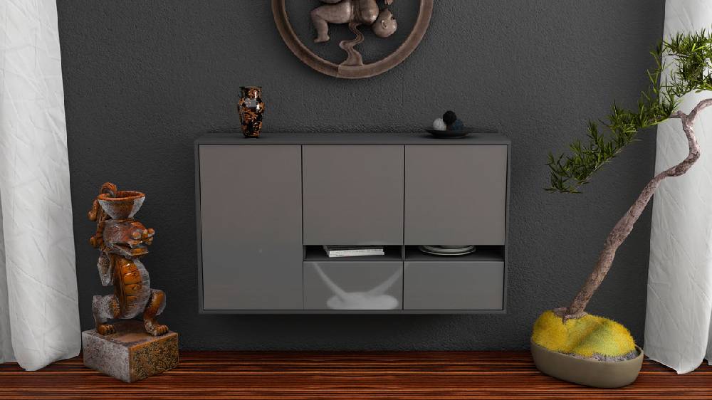 Stil Zeit Möbel Sideboard Lancaster, Grau, hängend (136x79x35cm) Vierteljährliche Förderung