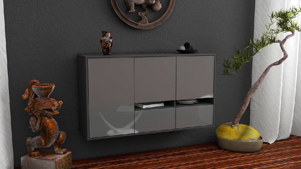 Stil Zeit Möbel Sideboard Lancaster, Grau, hängend (136x79x35cm) Vierteljährliche Förderung