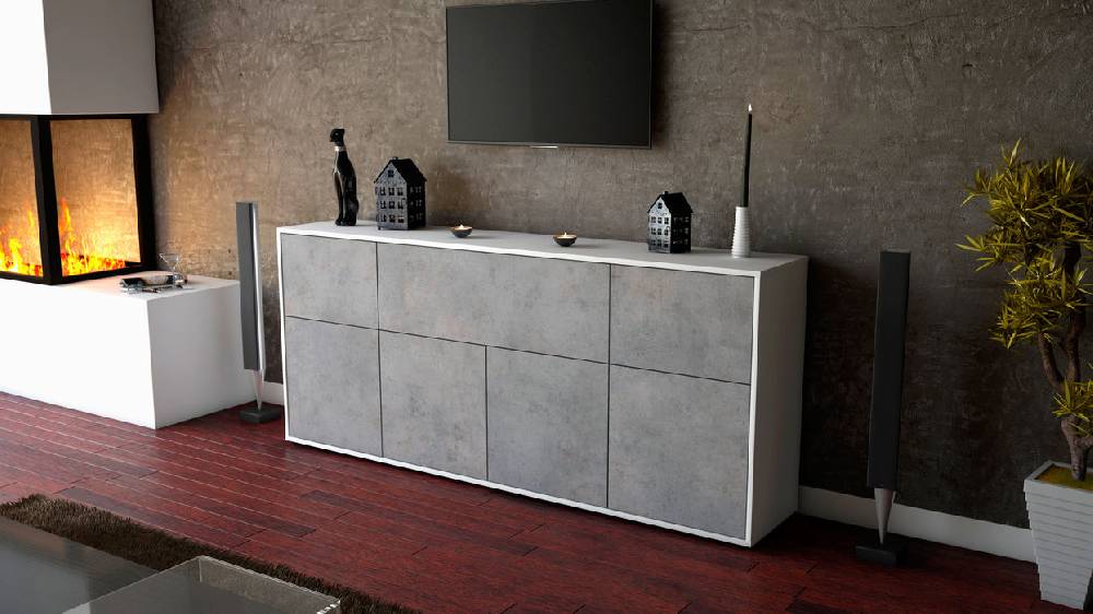 Stil Zeit Möbel Sideboard Gianna, Beton (180x79x35cm) im Angebot