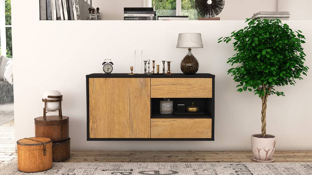 Stil Zeit Möbel Lowboard Charlotte, Eiche, hängend (92x49x35cm) Schlussverkauf