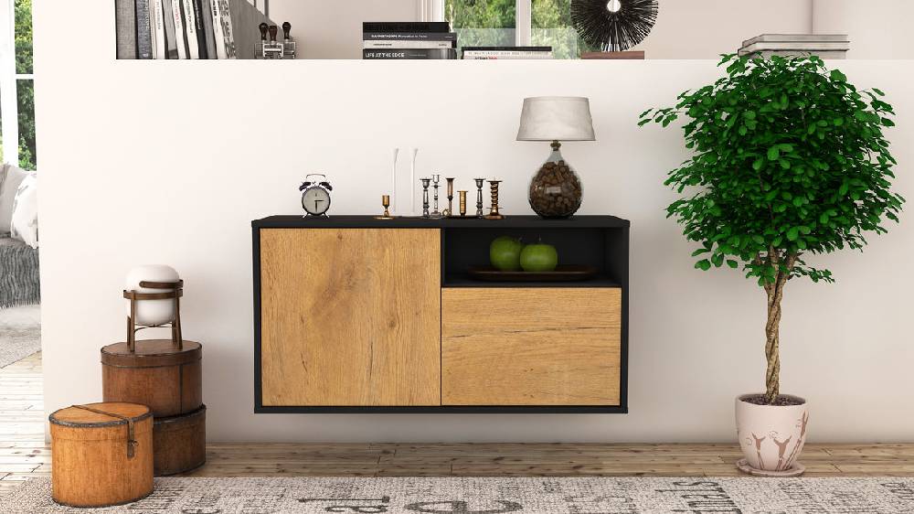 Stil Zeit Möbel Lowboard Detroit, Eiche, hängend (92x49x35cm) Fabrikverkauf