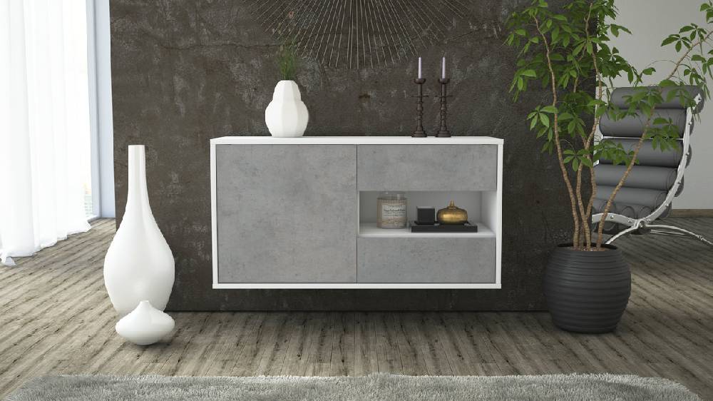 Stil Zeit Möbel Lowboard Charlotte, Beton, hängend (92x49x35cm) Meist gekauft
