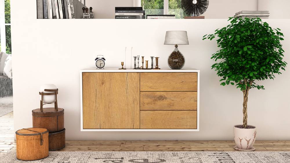 Stil Zeit Möbel Lowboard Fort Worth, Eiche, hängend (92x49x35cm) Kostenloser Versand