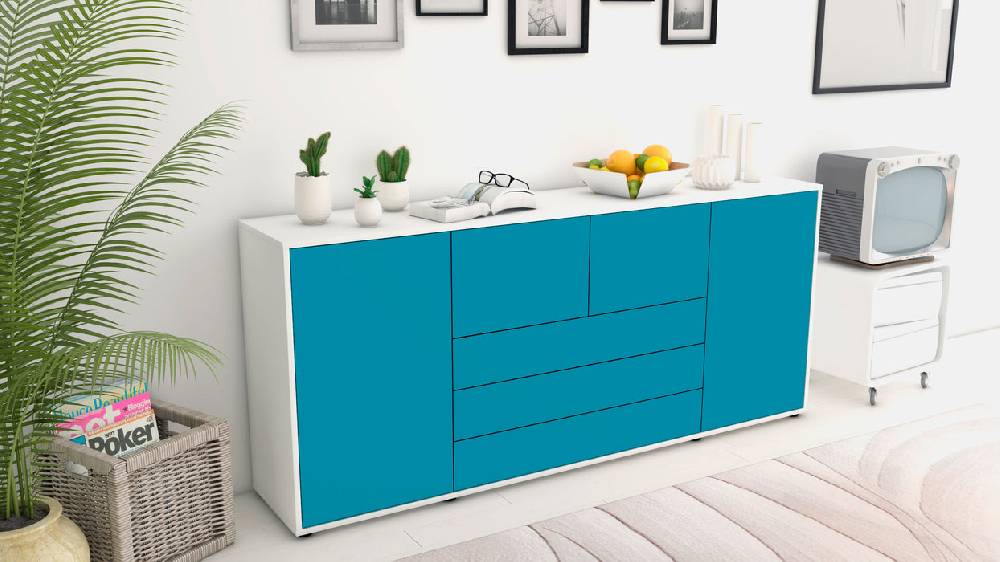 Stil Zeit Möbel Sideboard Eliana, Türkis (180x79x35cm) Versandkostenfrei