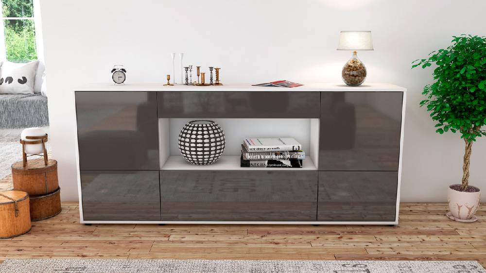 Stil Zeit Möbel Sideboard Elodie, Grau (180x79x35cm) Begrenztes Angebot