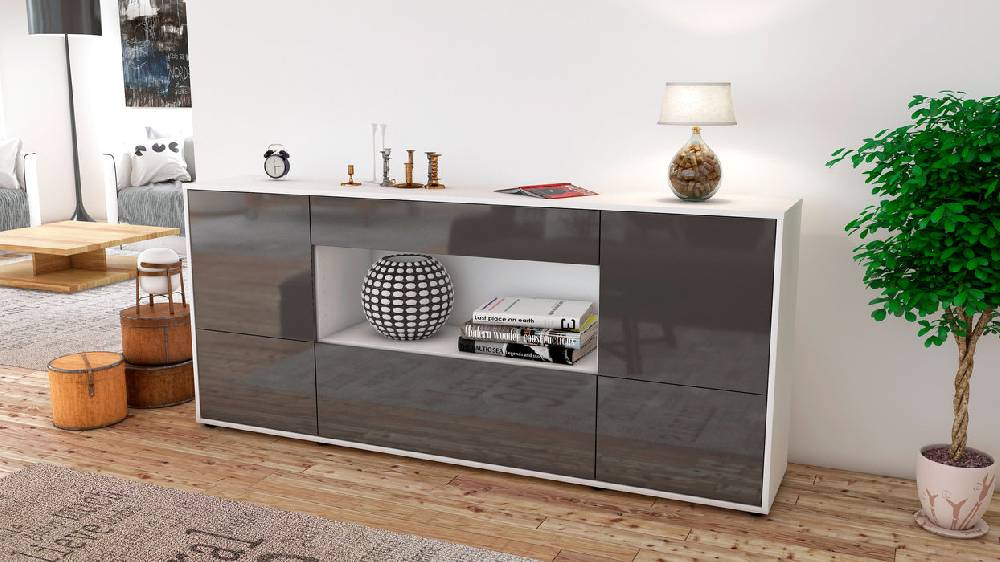 Stil Zeit Möbel Sideboard Elodie, Grau (180x79x35cm) Begrenztes Angebot