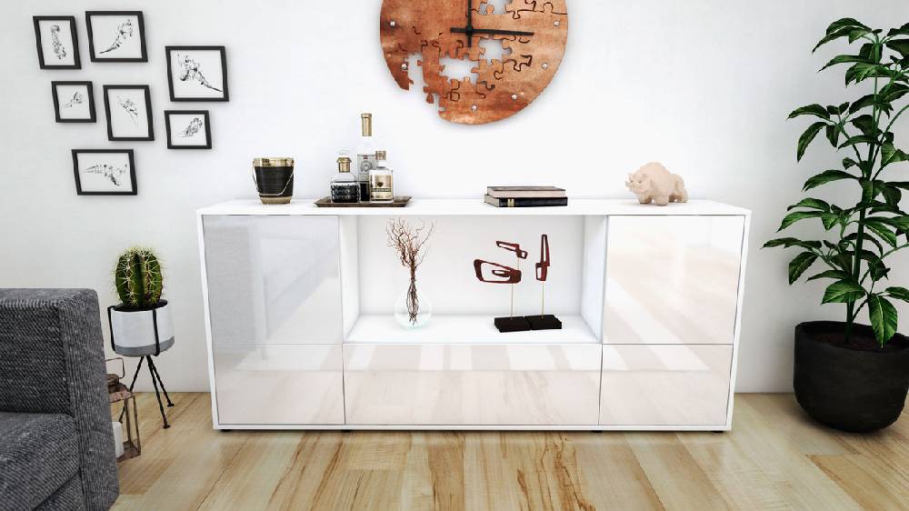 Stil Zeit Möbel Sideboard Elvezia, Weiß (180x79x35cm) Exklusivangebot