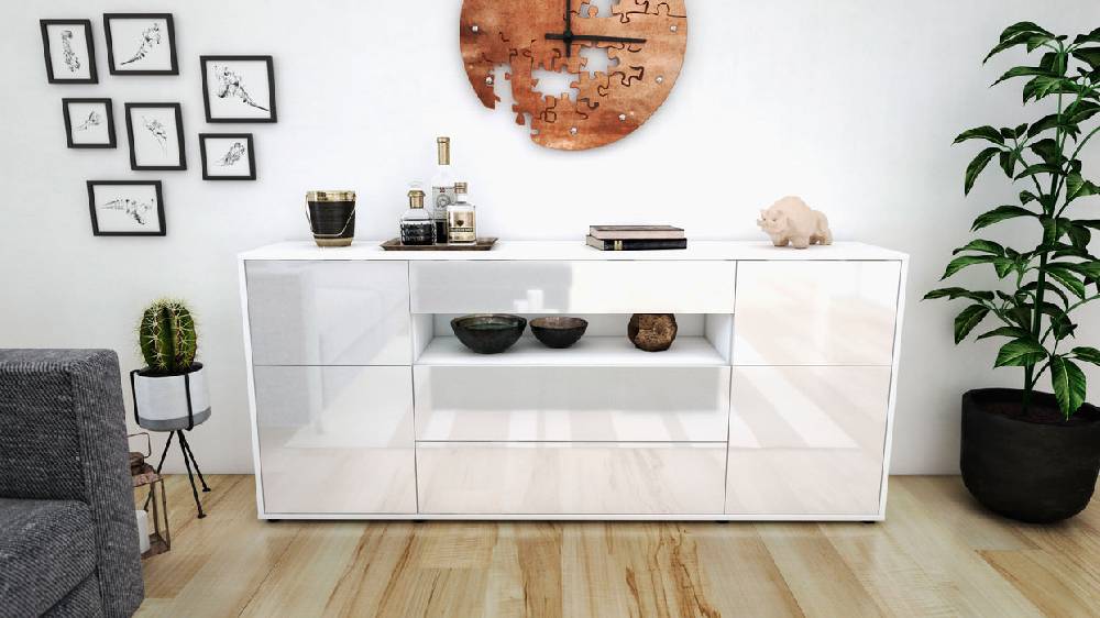 Stil Zeit Möbel Sideboard Emma, Weiß (180x79x35cm) Preisnachlass