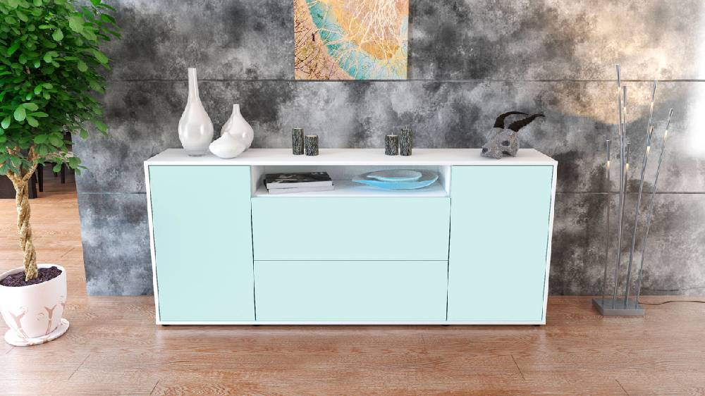 Stil Zeit Möbel Sideboard Erina, Mint (180x79x35cm) Weihnachtsangebot
