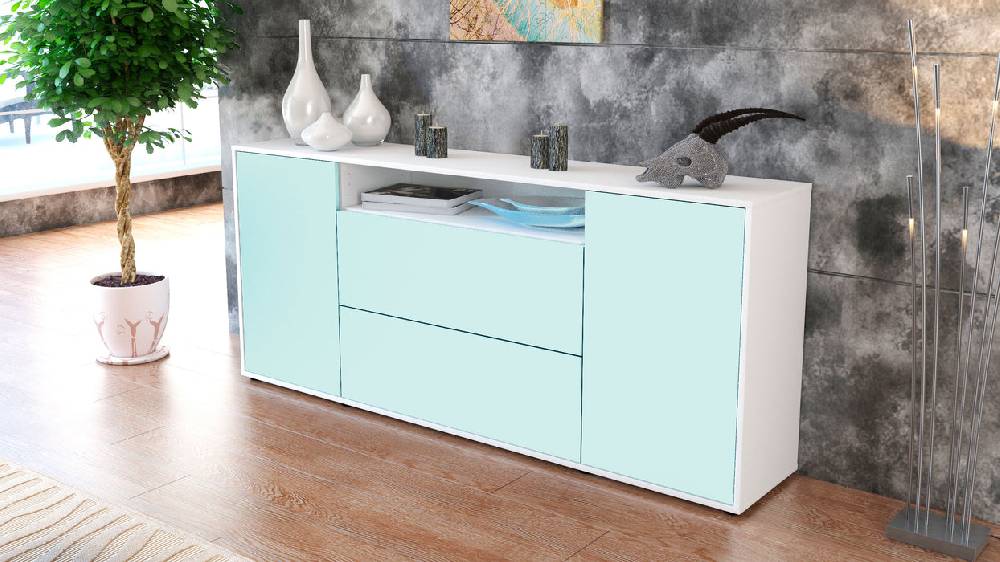 Stil Zeit Möbel Sideboard Erina, Mint (180x79x35cm) Weihnachtsangebot