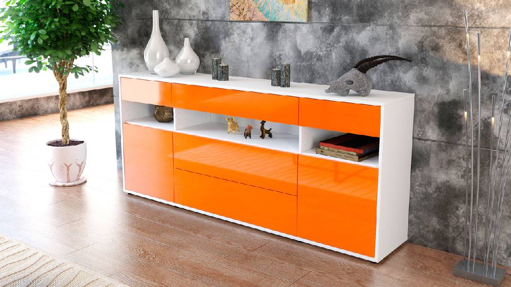 Stil Zeit Möbel Sideboard Floria, Orange (180x79x35cm) Vatertagsangebot