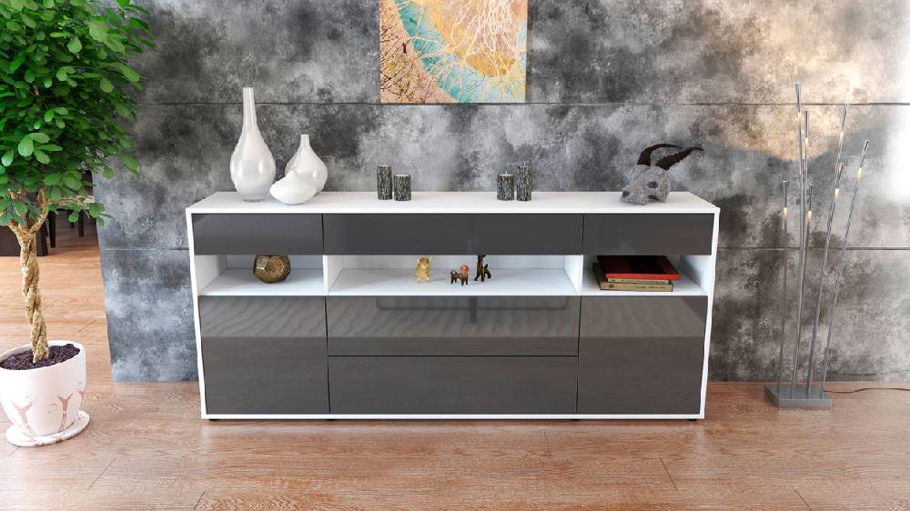Stil Zeit Möbel Sideboard Floria, Grau (180x79x35cm) Valentinstagsangebot