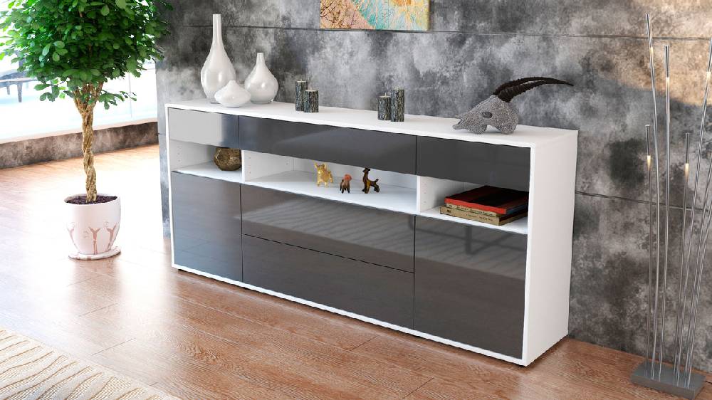 Stil Zeit Möbel Sideboard Floria, Grau (180x79x35cm) Valentinstagsangebot