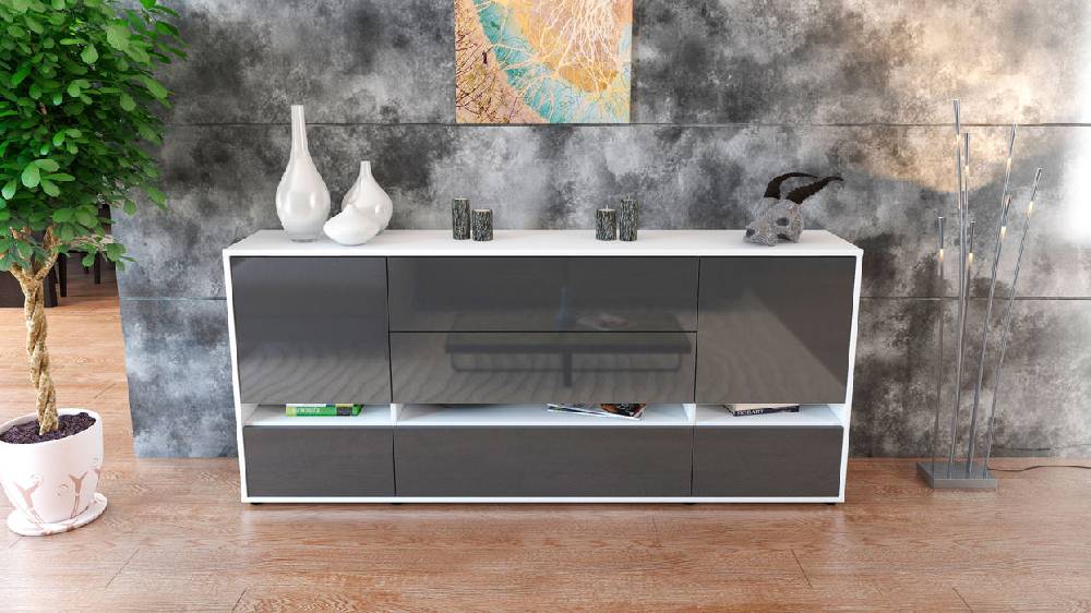 Stil Zeit Möbel Sideboard Floriana, Grau (180x79x35cm) Jubiläumsangebot