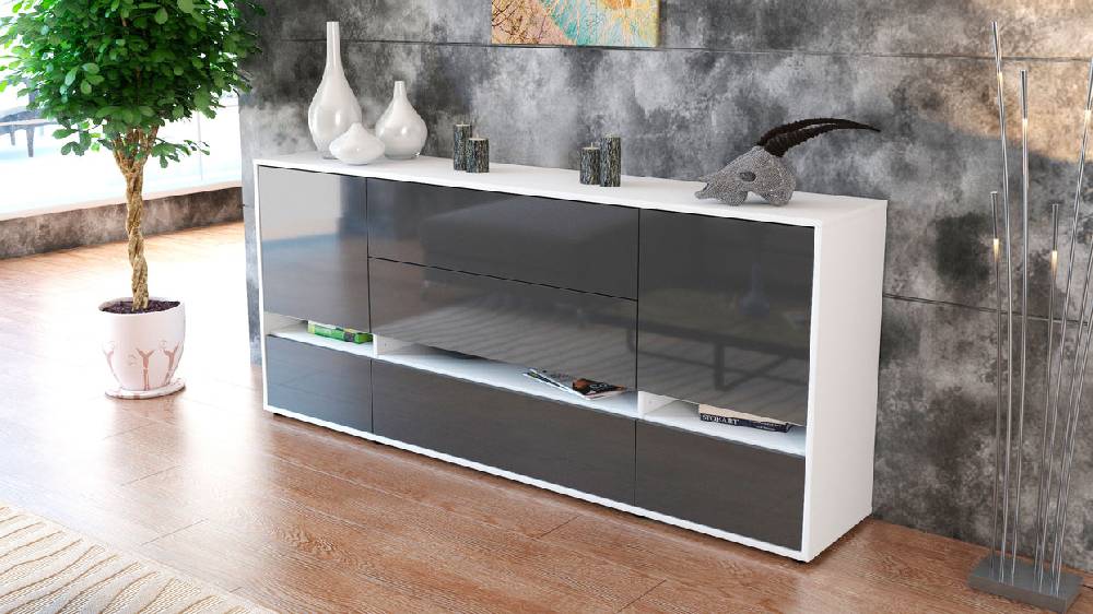 Stil Zeit Möbel Sideboard Floriana, Grau (180x79x35cm) Jubiläumsangebot