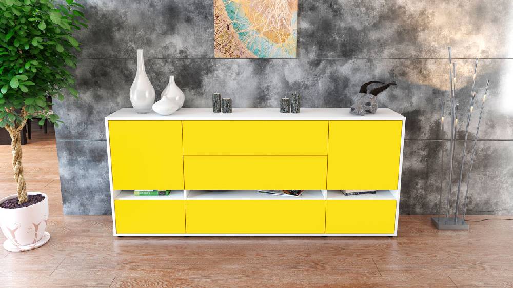 Stil Zeit Möbel Sideboard Floriana, Gelb (180x79x35cm) Lagerräumung