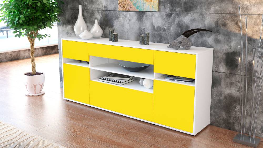 Stil Zeit Möbel Sideboard Gina, Gelb (180x79x35cm) Heißer Verkauf