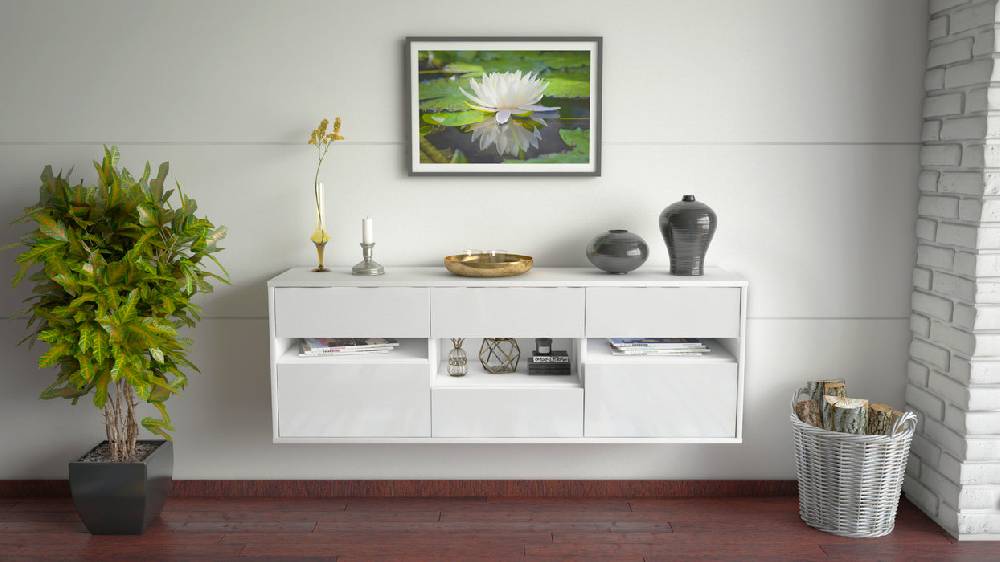 Stil Zeit Möbel Lowboard Arlington, Weiß, hängend (136x49x35cm) Top Angebot
