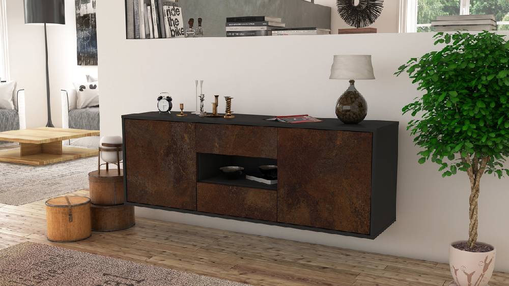 Stil Zeit Möbel Lowboard Tampa, Rost, hängend (136x49x35cm) Zeitlich begrenztes Angebot