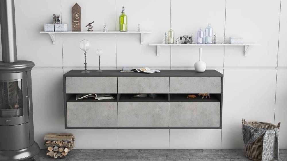 Stil Zeit Möbel Lowboard Raleigh, Beton, hängend (136x49x35cm) Exklusive Angebote
