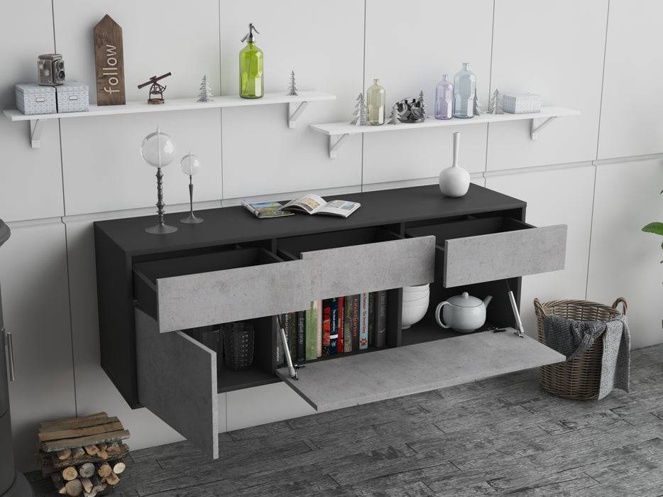Stil Zeit Möbel Lowboard Tulsa, Beton, hängend (136x49x35cm) Blitzangebot