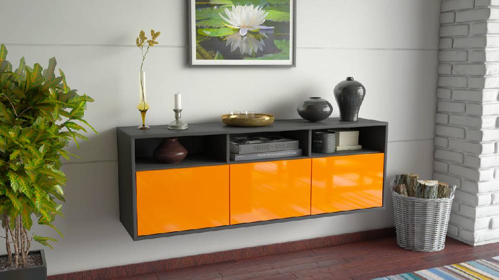 Stil Zeit Möbel Lowboard Kansas City, Orange, hängend (136x49x35cm) Bestseller